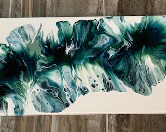 Original, acrylic pour painting, fluid art, Dutch pour, abstract wall art on 12 x 24 canvas