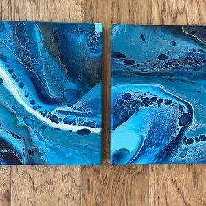 Set of two original, acrylic pour paintings, fluid art, abstract wall art on two 8 x 10 canvases