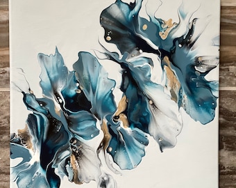 Acrylic pour painting on 14 x 14 canvas, Abstract fluid art, wall art