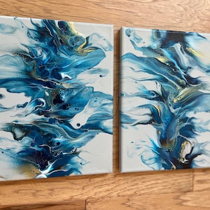 Set of two original, acrylic pour paintings, fluid art, abstract wall art on two 8 x 10 canvases