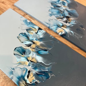 Set of 2 original, acrylic pour paintings, Dutch pour, fluid art, abstract wall art on 12 x 24 canvases
