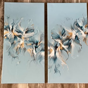 Set of 2 original, acrylic pour paintings, Dutch pour, fluid art, abstract wall art on 10 x 20 canvases