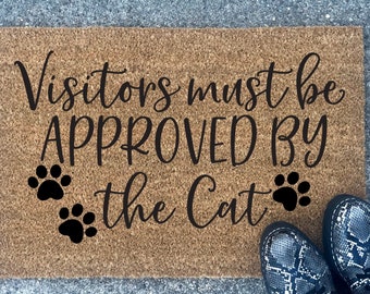 Visitors Approved by the Cat Doormat, Welcome Doormat, Housewarming Gift, Closing Gift, Realtor Closing Gift, Hand Painted Doormat