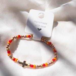 Handmade Christian Gift Bracelet for Women - Colourful beaded jewellery handmade in London - Gold and Silver Cross Bracelet - Perfect Gift!