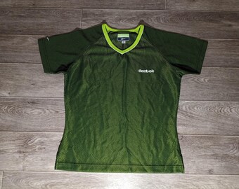 Vintage 1990s shiny black green women's ladies sports training gym running uniform shirt jersey wear size  10 XS/S
