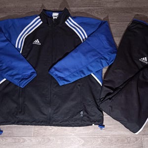 Vintage adidas 1999/2000 black blue men&#39;s training running sports jacket pants tracksuit jersey knitwear size XL/2XL GB/UK 44/46