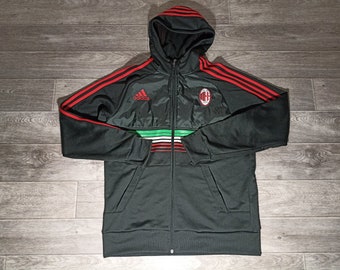 Milan FC ACM Rood en Zwart Italië Italia adidas 2011/12 voetbal heren sportjack trainingspak hoodie sweatshirt jersey maat L