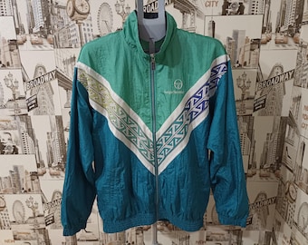 Vintage Sergio Tacchini 1990s men's sports football running hip hop style tracksuit jacket jersey size M/L D48 US38