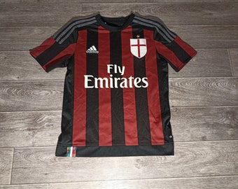 Milan FC ACM Red and Blacks Italy Italia adidas 2015/16 boy's sports soccer football uniform shirt jersey wear size teenage youth L 13-14yrs