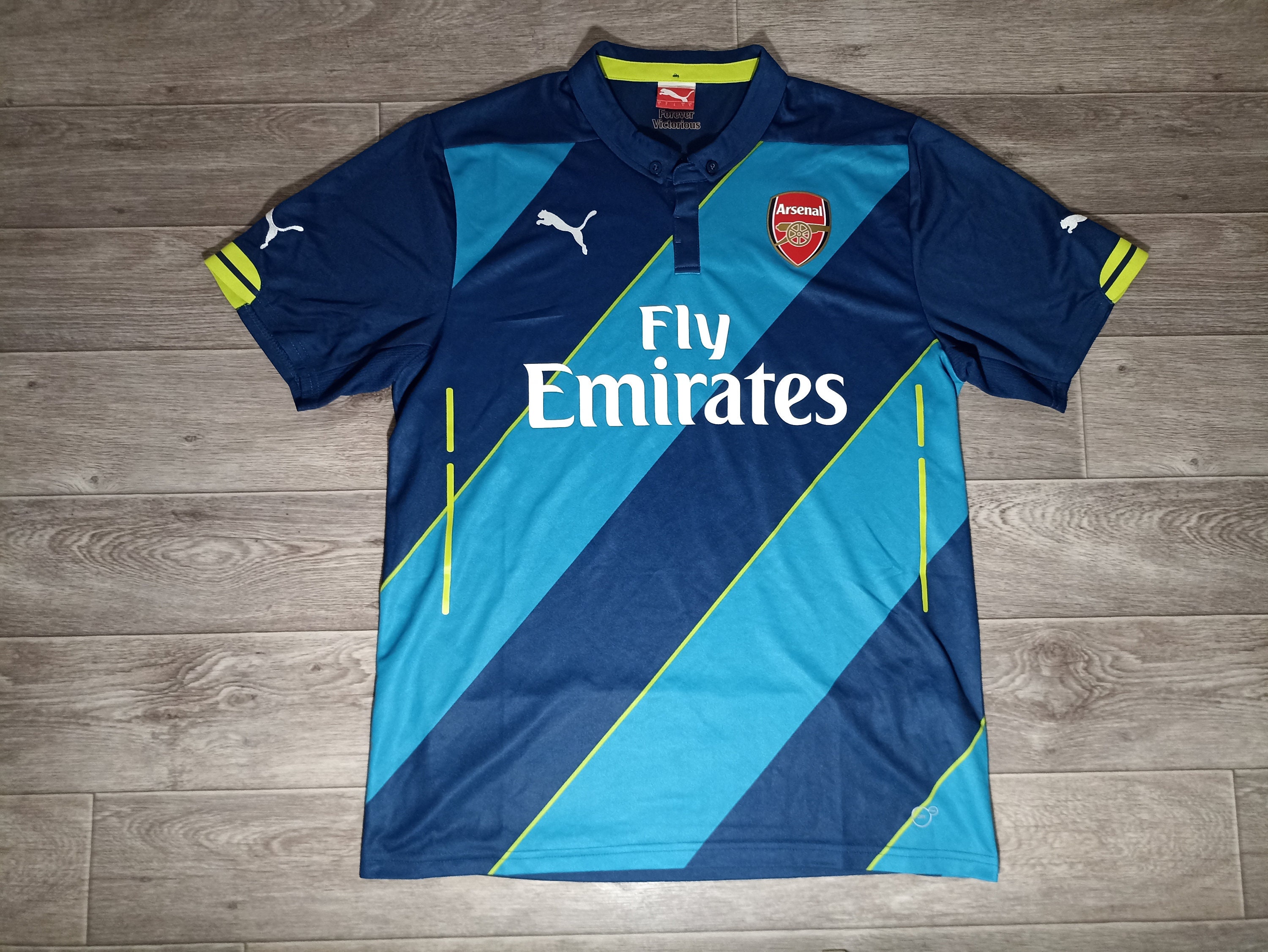 Arsenal FC AFC Gunners England Puma 2014/15 Blue Green Football Soccer  Sports Men's Uniform Shirt Jersey Knitwear Size L 