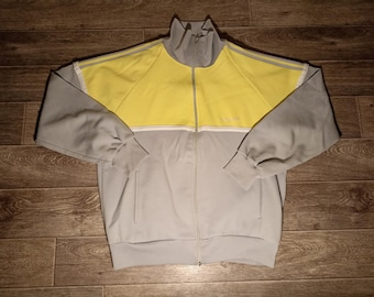 Chaqueta deportiva vintage adidas de los años 80, estilo hip hop, color gris y amarillo, para hombre, talla M/L 170-175 cm