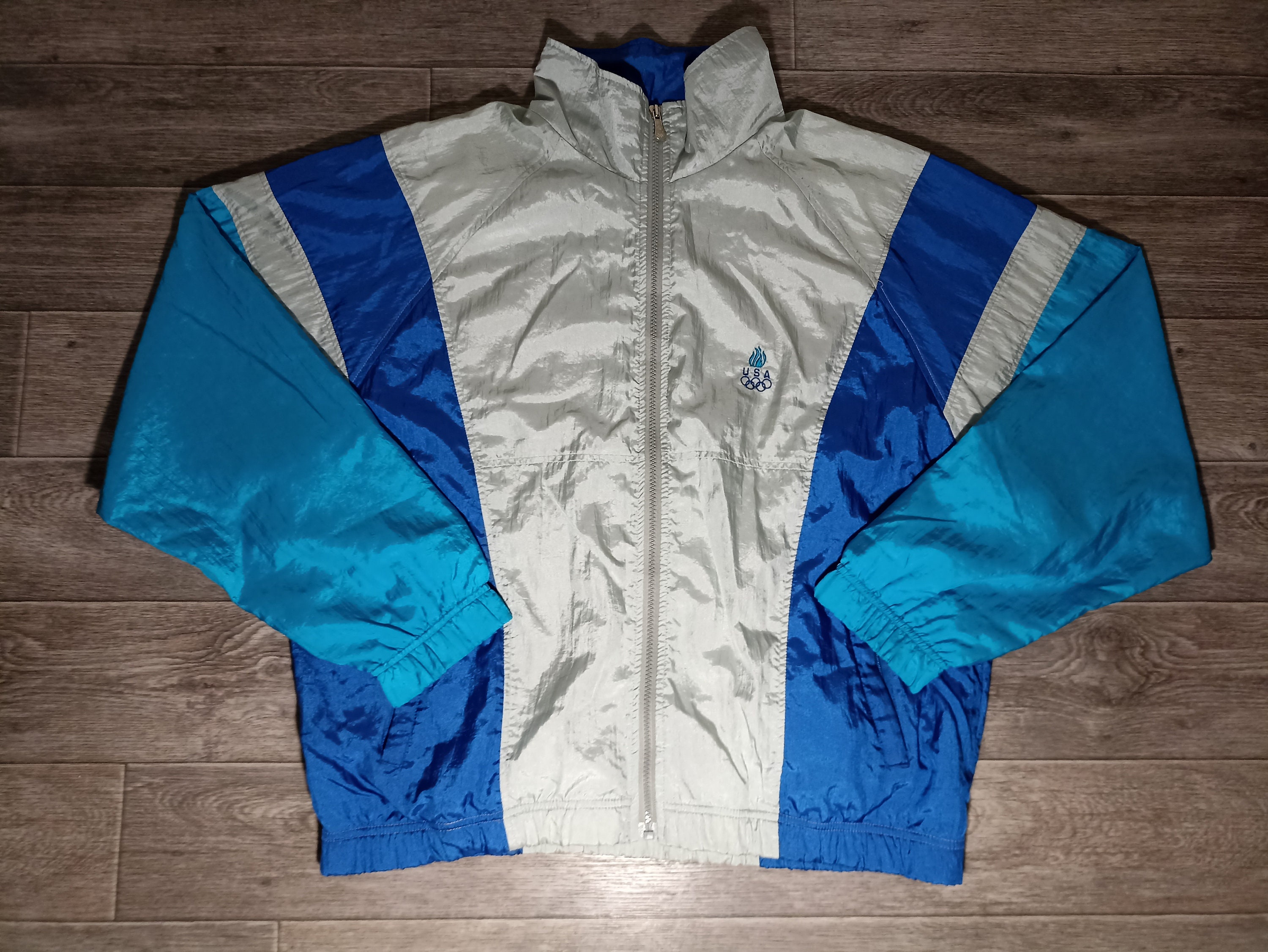 Vintage Olympic Games USA American Team 1990s Gray Blue Men s Sports Jacket Tracksuit Windbreaker Uniform Jersey Knitwear Size L Etsy Australia