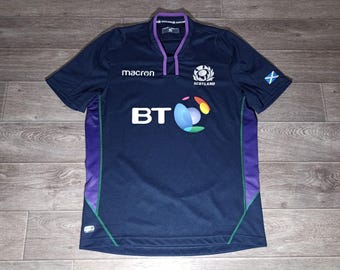 Camiseta de fútbol nacional de Escocia para hombre, jersey de rugby, color azul marino, 2018/19, de la selección escocesa de Macron, talla M