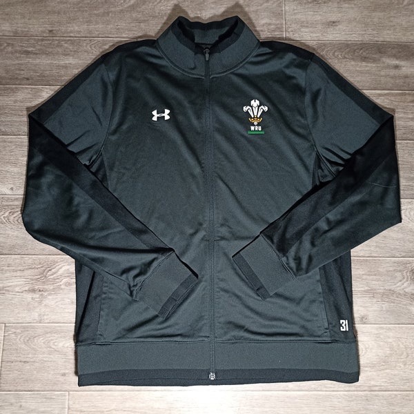 Wales national team Welsh rugby WRU under armour 2017/18 black sports men's football jacket tracksuit sweatshirt uniform jersey wear size XL