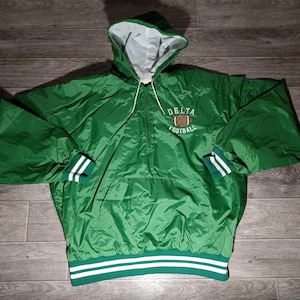 Vintage 1990s Delta football green men&#39;s sports training windbreaker jacket jersey uniform knitwear size XL/2XL