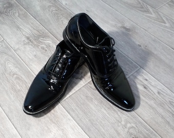 Chaussures de costume laquées brillantes tendance pour hommes / bottes oxford noires classiques / chaussures de travail décontractées US 7 EUR 39 UK 6