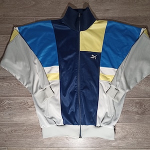 Vintage puma 1990s multicolor men&#39;s sports training jacket tracksuit uniform shirt jersey knitwear size L