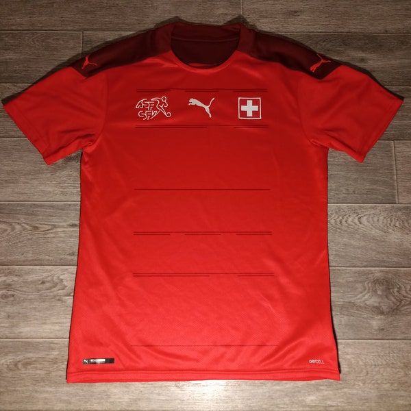 Switzerland national football team Swiss puma 2019/20 World Cup red white men's sports soccer uniform shirt jersey knitwear size M