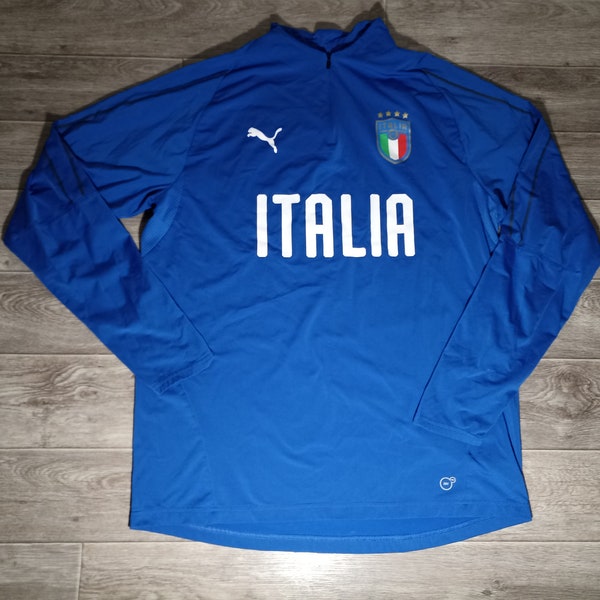 Italia Italy national football team puma 2017/18 blue white soccer men's training sports long sleeve uniform shirt jersey knitwear size XL