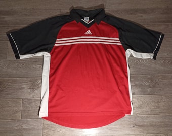 Vintage adidas 1990s men's football sports training black white red uniform shirt jersey knitwear size XL/2XL