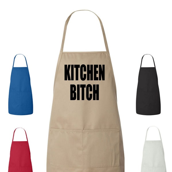 Kitchen Bitch Cooking Apron Available in  Royal, Black, Tan, Red, and White Adjustable Kitchen Apron Funny Humor Aprons Grill Apron