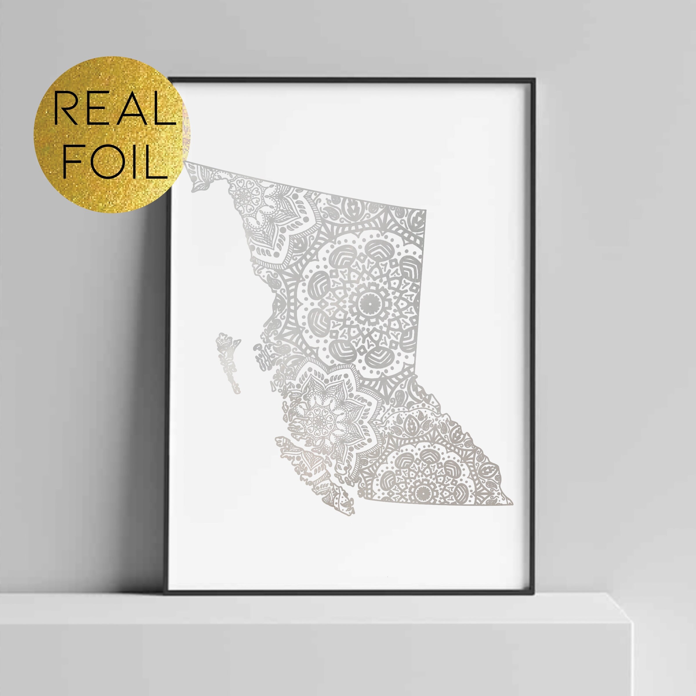 Silver Foiled Art Print and Sticker Set British Columbia Giclée Prints