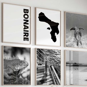 Bonaire Schwarz-Weiß-Fotografie 6-teilige Wandkunst - Bonaire Karte Druck Set von 6 Drucken - Digitaler Download Galerie Poster Wanddekoration Geschenk