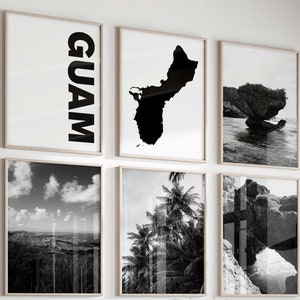 Fotografia em preto e branco de Guam, 6 peças de arte de parede – Conjunto de impressão de mapa dos Estados Unidos de Guam, 6 impressões, download digital, pôsteres de galeria, decoração de parede