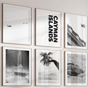 Cayman Islands Schwarzweißfotografie - 6-teilige Wandkunst - Cayman Islands Map Print Set von 6 Drucken Digitaler Download Galerieposter Dekor