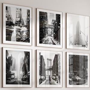 12 Prints New York Black and White Winter Gallery Wall Set - New York 12 Piece Wall Art Christmas Posters - New York Snowy Digital Photo