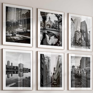 Boston Massachusetts USA Set of 6 City Prints – Boston Black and White 6 Piece Wall Art Photo – Apartment Décor Digital Download Gallery