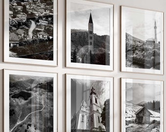 Bosnia and Herzegovina Black and White Photograph 6 Piece Wall Art – Set of 6 Prints Gift Digital Download Gallery Posters Wall Decor Gift |