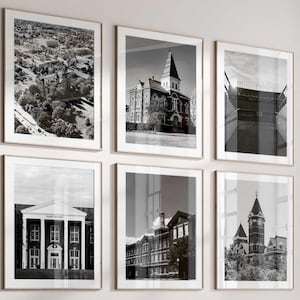 Auburn Alabama minimalistische set van 6 prenten – Auburn University zwart-wit foto 6 stuk kunst aan de muur – reizen Instant Download posters cadeau