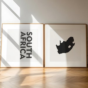 Sudáfrica Square Conjunto de 2 fotos en blanco y negro – Impresión de mapas Sudáfrica 2 piezas Arte de pared – Galería de descarga digital Set Home Decor Gift