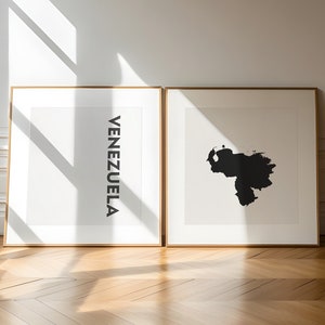 Venezuela Square Blanco y Negro Conjunto de 2 Fotos – Impresión de Mapa Venezuela 2 Piezas Arte de Pared – Galería de Descarga Digital Venezuela Home Decor Regalo