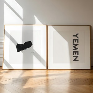 Yemen Square Fotografía en blanco y negro 2 piezas Arte de pared – Yemen Mapa Impresión Conjunto de 2 impresiones – Galería de descarga digital Carteles Decoración de pared