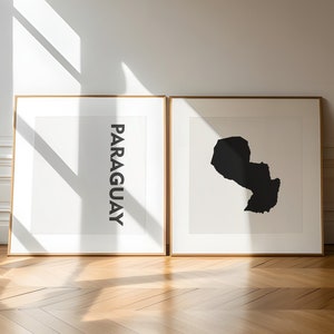 Paraguay Square Fotografía en blanco y negro 2 piezas Arte de pared – Paraguay Mapa Impresión Conjunto de 2 impresiones Galería de descarga digital Carteles Decoración de pared
