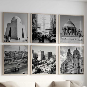 Karachi Pakistan Set of 6 Square City Prints – Karachi Pakistan Black and White 6 Piece Wall Art Prints – Digital Download Photo Gallery