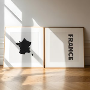 Fotografía en blanco y negro de France Square, arte de pared de 2 piezas – Juego de impresión de mapas de Francia de 2 impresiones – Galería de descarga digital carteles decoración de pared