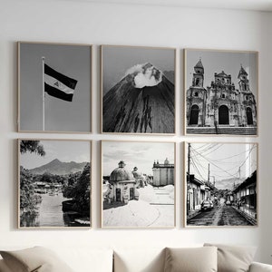 Nicaragua 1x1 Conjunto de 6 impresiones fotográficas cuadradas – Nicaragua Foto en blanco y negro 6 piezas Arte de pared Descarga digital Galería Conjunto de carteles