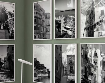 Corfu Greece Minimalist Set of 8 Prints – Kerkyra Greece Black and White Photo 8 Piece Wall Art Travel Instant Download Gallery Posters |