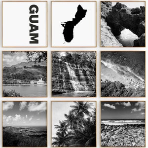 Fotografía en blanco y negro de Guam Square, 9 piezas de arte de pared – Juego de 9 impresiones de mapas de Guam – Descarga digital, pósteres de galería, decoración de pared, regalo