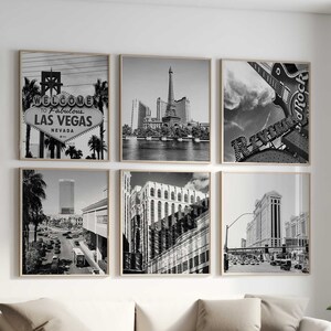 Fotografía en blanco y negro de Las Vegas Nevada Square, arte de pared imprimible de 6 piezas – Las Vegas Nevada Conjunto de 6 impresiones Galería de descargas digitales de moda