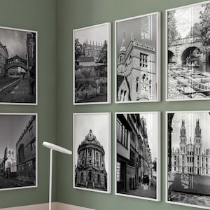 Conjunto minimalista de 9 impresiones de Oxford, Inglaterra: fotografía en blanco y negro del Reino Unido, 9 piezas de arte mural: pósteres de galería de descarga instantánea de viajes