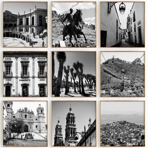 Cuadro de Zacatecas, México, en blanco y negro, 9 piezas, arte de pared imprimible – Conjunto de 9 impresiones de Zacatecas, México, galería de descarga digital de moda