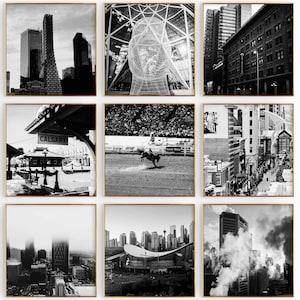 Fotografía en blanco y negro cuadrada de Calgary, Canadá, 9 piezas de arte de pared imprimible – Juego de 9 impresiones de Calgary, Canadá – Galería de descarga digital de moda