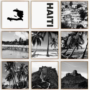 Conjunto de 9 fotografías en blanco y negro de Haití: impresión de mapas de Haití, 9 piezas de arte de pared: galería de descarga digital, decoración para el hogar y el apartamento de Haití, regalo