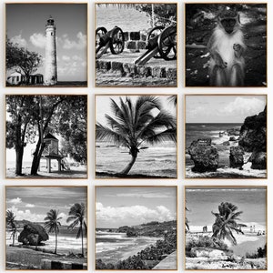 Conjunto de 9 fotografías en blanco y negro de Barbados: impresión de mapas de Barbados, 9 piezas de arte de pared: galería de descarga digital, decoración del hogar de Barbados, regalo