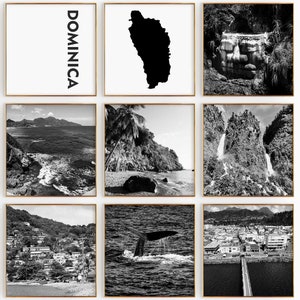 Juego de 9 fotografías en blanco y negro de Dominica Square – Impresión de mapas de Dominica Arte de pared de 9 piezas – Galería de descarga digital Decoración del hogar de Dominica Regalo