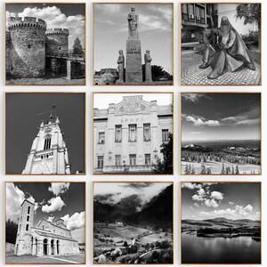 Conjunto minimalista de 9 impresiones cuadradas de Serbia: arte mural de 9 piezas con fotografías en blanco y negro de Belgrado, Serbia: pósteres de galería de descarga instantánea para viajes